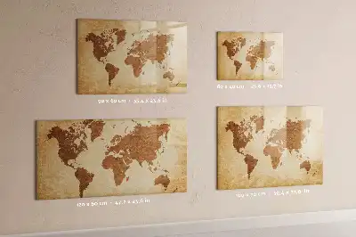 Magnetic glass dry erase board with an old style world map design
