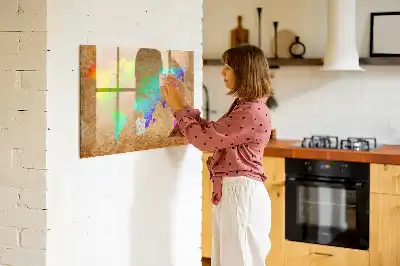 Magnetic glass dry erase board with rainbow world map design