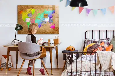 Magnetic glass dry erase board with rainbow world map design