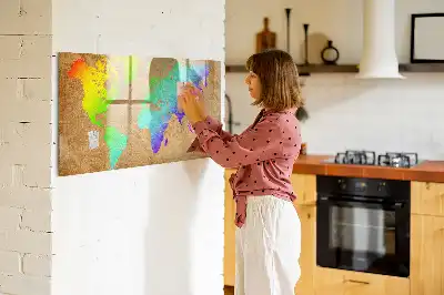 Magnetic glass dry erase board with rainbow world map design