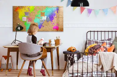 Magnetic glass dry erase board with rainbow world map design