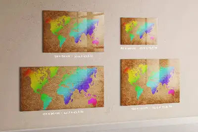 Magnetic glass dry erase board with rainbow world map design
