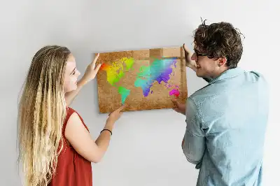 Magnetic glass dry erase board with rainbow world map design