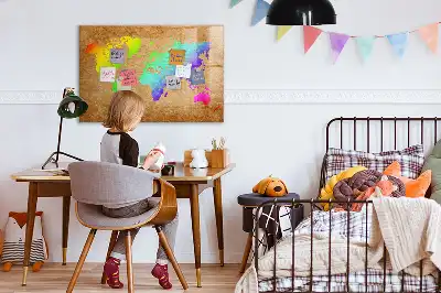 Magnetic glass dry erase board with rainbow world map design