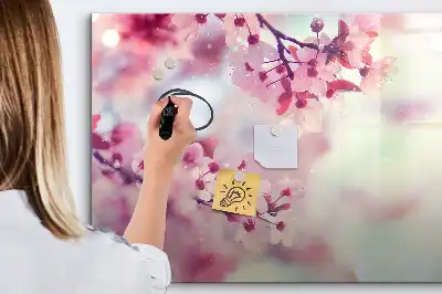 Magnetic marker board with a spring flowers print