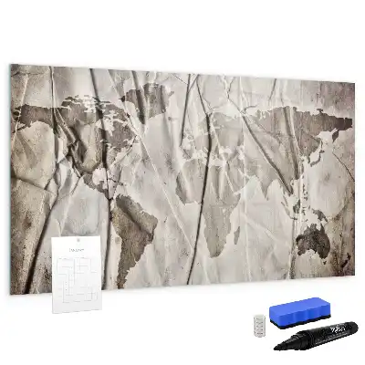Magnetic glass dry erase board with world map pattern