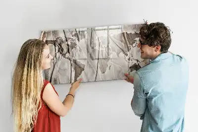 Magnetic glass dry erase board with world map pattern