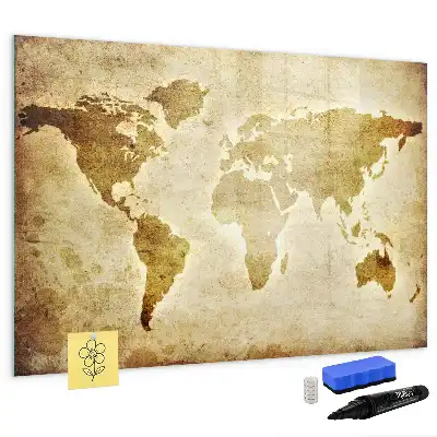 Magnetic glass dry erase board with an old world map design