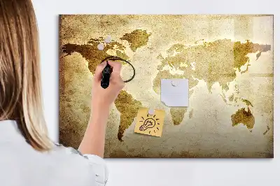 Magnetic glass dry erase board with an old world map design
