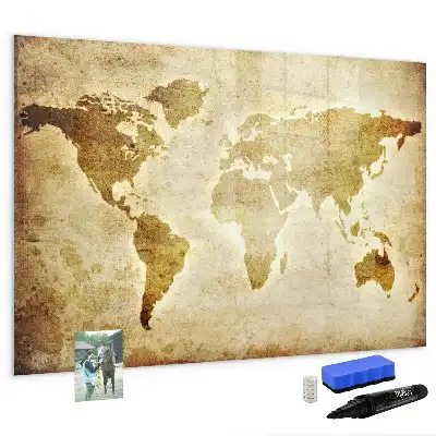 Magnetic glass dry erase board with an old world map design