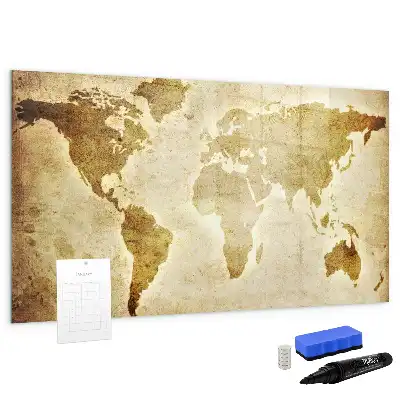 Magnetic glass dry erase board with an old world map design