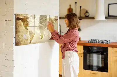 Magnetic glass dry erase board with an old world map design