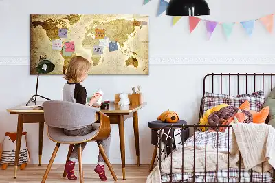 Magnetic glass dry erase board with an old world map design