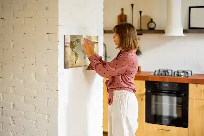 Magnetic glass dry erase board with an old world map design
