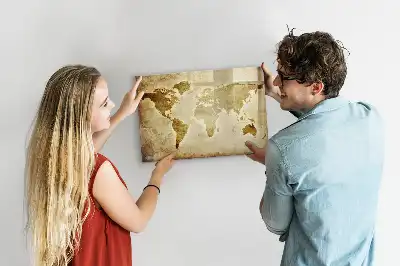 Magnetic glass dry erase board with an old world map design