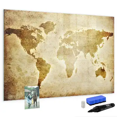 Magnetic glass dry erase board with an old world map design