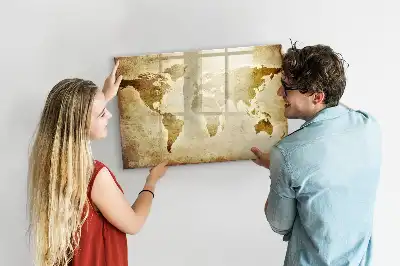 Magnetic glass dry erase board with an old world map design