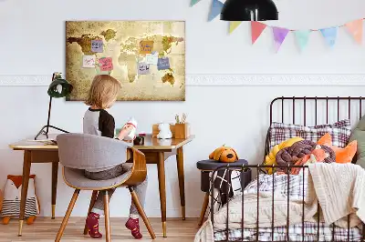 Magnetic glass dry erase board with an old world map design