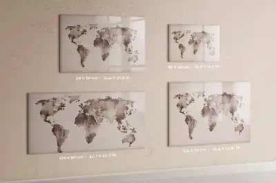 Magnetic glass dry erase board with watercolor world map design