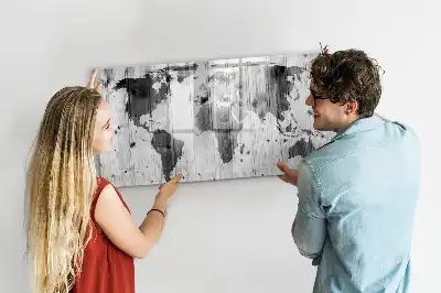 Magnetic marker board with a world map print on wood
