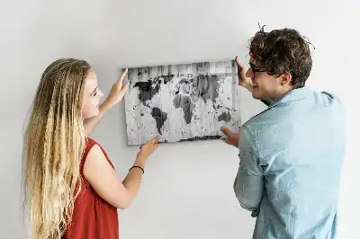 Magnetic marker board with a world map print on wood