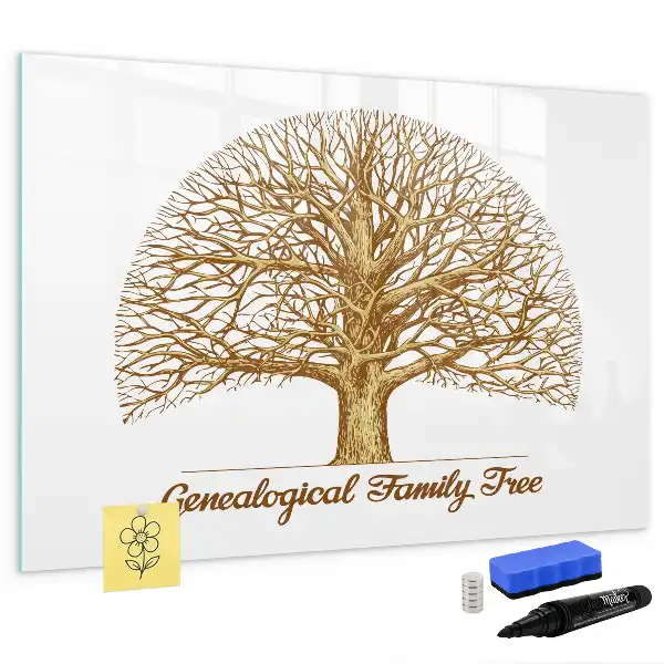 Magnetic glass dry erase board old family tree design