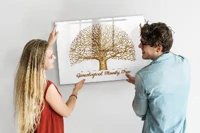 Magnetic glass dry erase board old family tree design