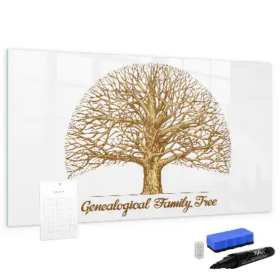 Magnetic glass dry erase board old family tree design