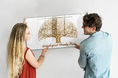 Magnetic glass dry erase board old family tree design