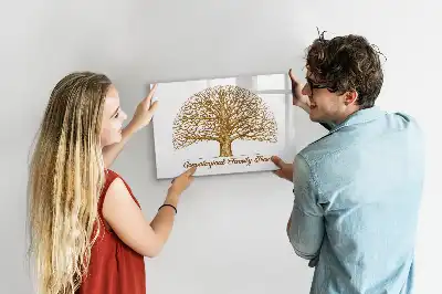 Magnetic glass dry erase board old family tree design