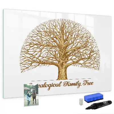 Magnetic glass dry erase board old family tree design