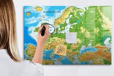 Magnetic marker board geographic world map
