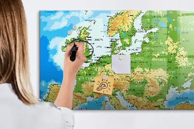 Magnetic marker board geographic world map