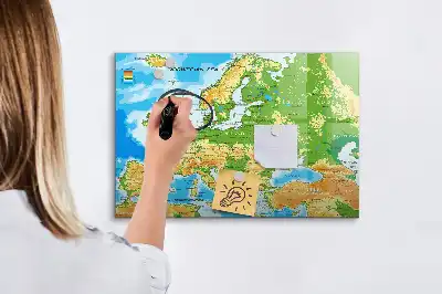 Magnetic marker board geographic world map
