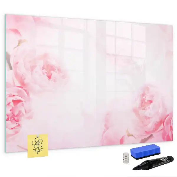 Magnetic glass dry erase board with blooming flowers print