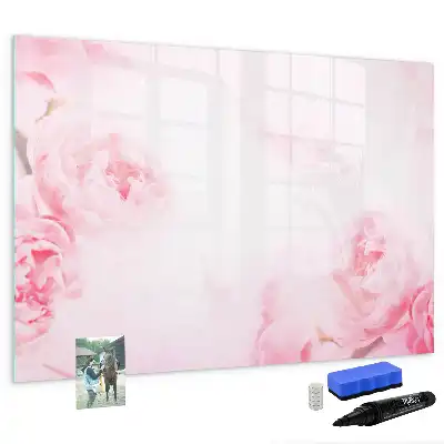 Magnetic glass dry erase board with blooming flowers print