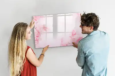 Magnetic glass dry erase board with blooming flowers print