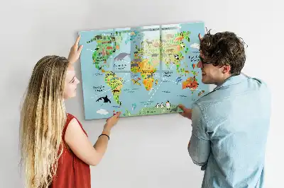 Magnetic glass dry erase board with world map and animals design