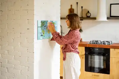 Magnetic glass dry erase board with world map and animals design