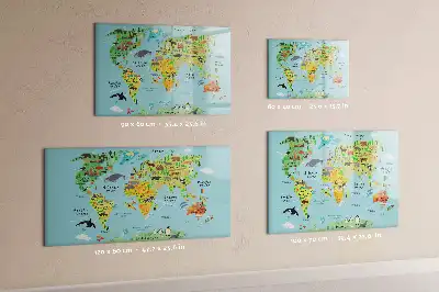 Magnetic glass dry erase board with world map and animals design