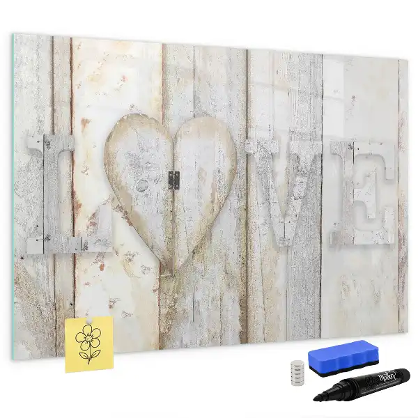 Magnetic glass dry erase board with Love text design
