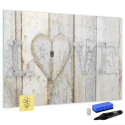 Magnetic glass dry erase board with Love text design