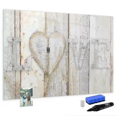 Magnetic glass dry erase board with Love text design