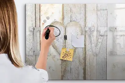 Magnetic glass dry erase board with Love text design