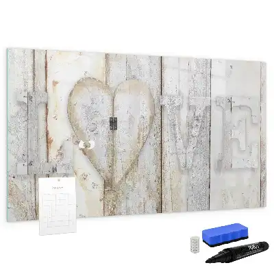 Magnetic glass dry erase board with Love text design