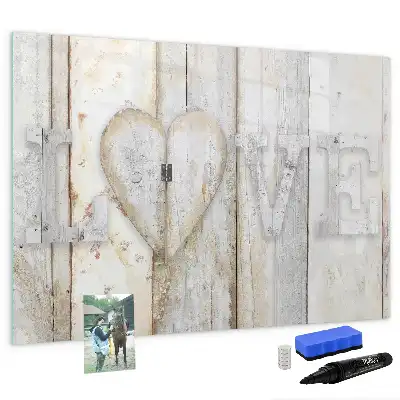 Magnetic glass dry erase board with Love text design