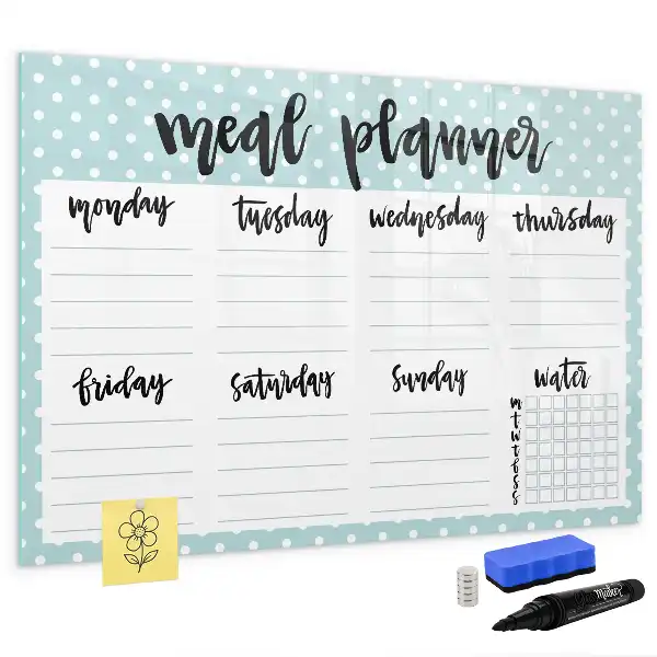 Magnetic glass dry erase board meal planner
