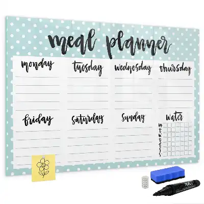Magnetic glass dry erase board meal planner