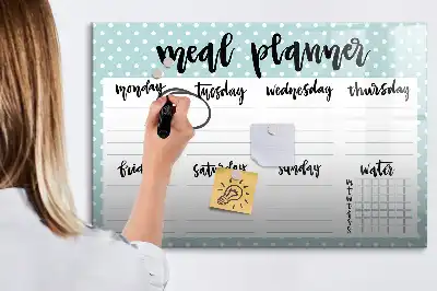 Magnetic glass dry erase board meal planner