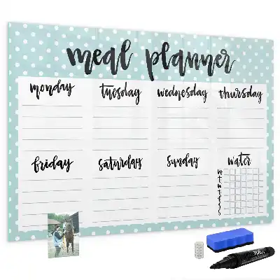 Magnetic glass dry erase board meal planner